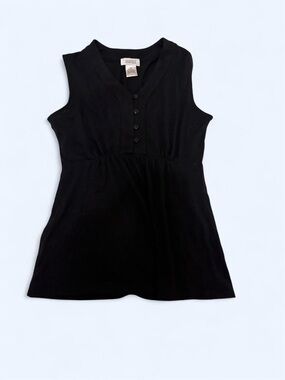 Barneys New York Black Sleeveless Silk Henley